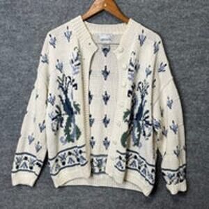 Lydia Jane vintage hand knit white floral cardigan size large